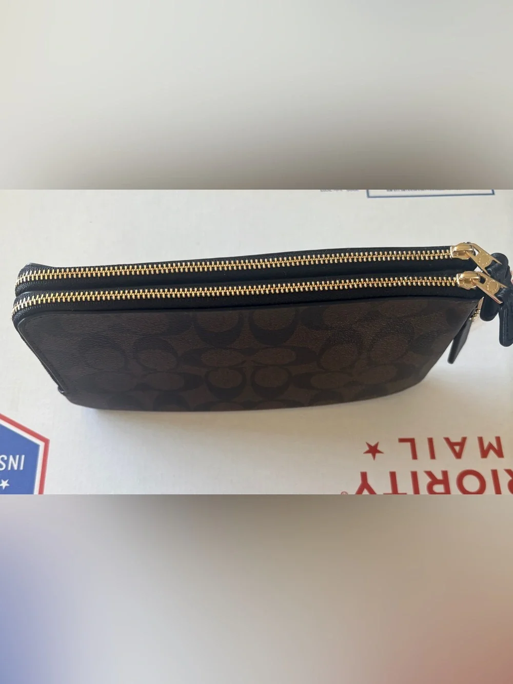 COACH Double Zip Large Brown Signature Wristlet Wallet
